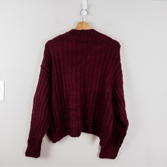 Free People Women's Raspberry Ribbed Pull over Sweater - Size Small - Picture 9 of 12